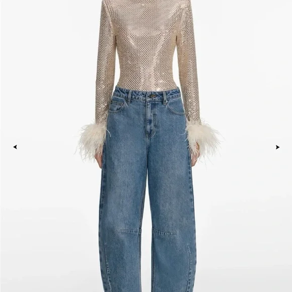 Self-Portrait, CHAMPAGNE RHINESTONE FEATHER TOP - Picture 5 of 17